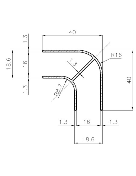 Perfil 90º R. Corto - Anodizado NEGRO